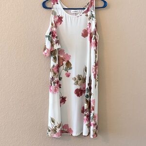 Ivory Cold Shoulder Floral Dress With Pockets